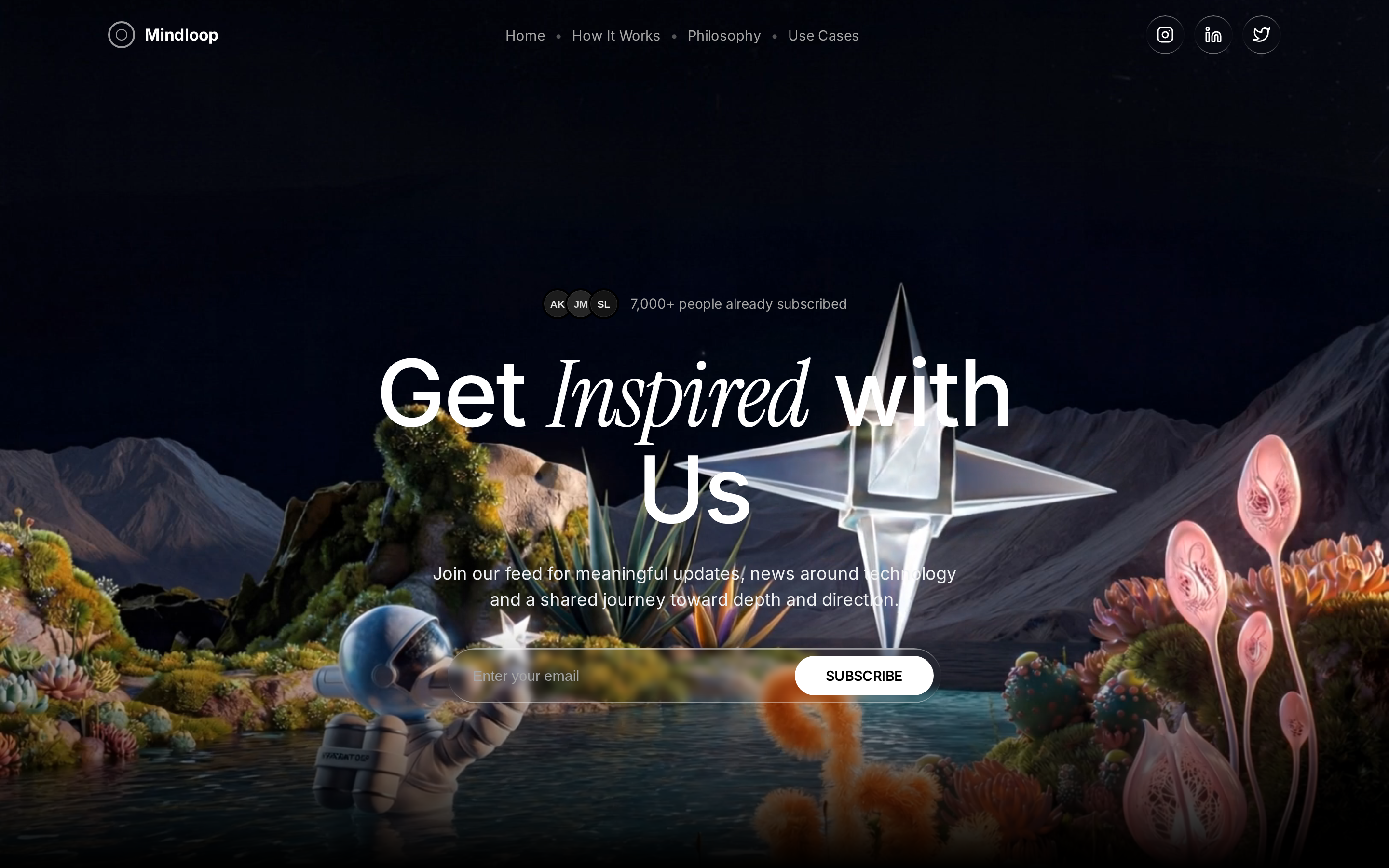 Mindloop Landing — Monochrome Content Platform preview